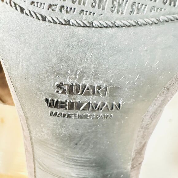 Stuart Weitzman Boots Womens 5.5 Gray Suede Ankle Bootie Block Heel Back Zip - Picture 10 of 12